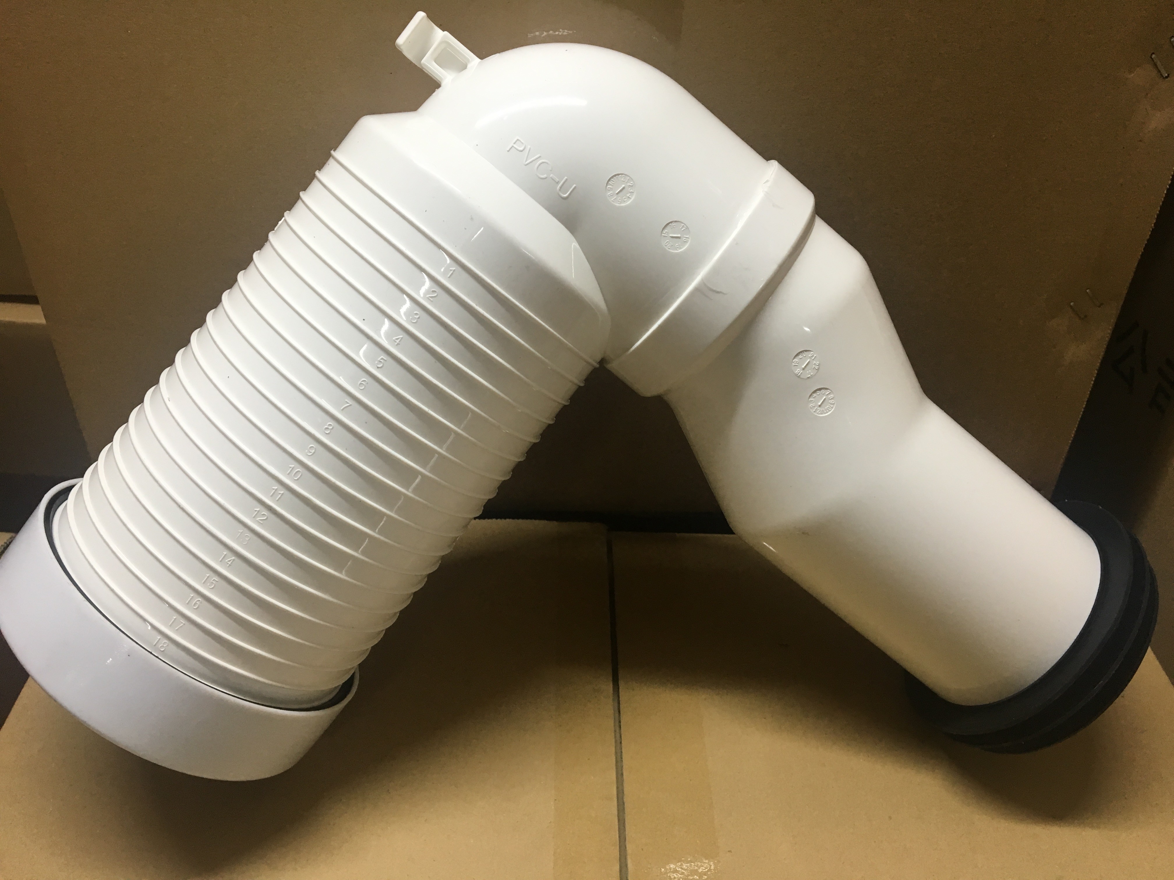 Bent White PVC Toilet Drain Pipe Connector With Screw / Nut / Iron Plate