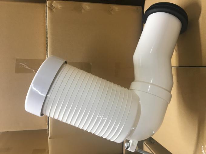 Bent White PVC Toilet Drain Pipe Connector With Screw / Nut / Iron Plate