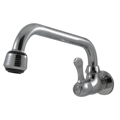 Brass Basin Faucet with Single Handle and Chromium Surface for Wall-Mounted Bathroom Sink