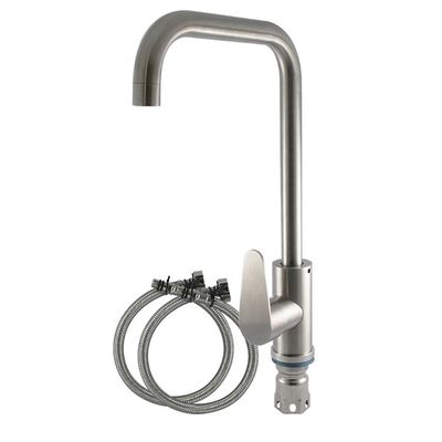 Stainless Steel Body Deck Mounted Tap Cold And Hot Mixer Spring Silver Kitchen Faucet