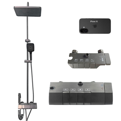 Modern Grey Piano Key Bathroom Shower System 4 - With Rain Shower And Massage Spray Modes Function